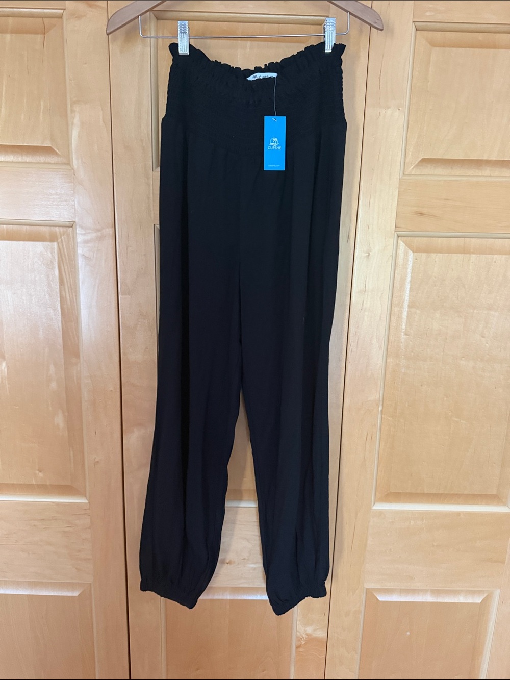 Cupshe Black Smocked-Waist Jogger Pants